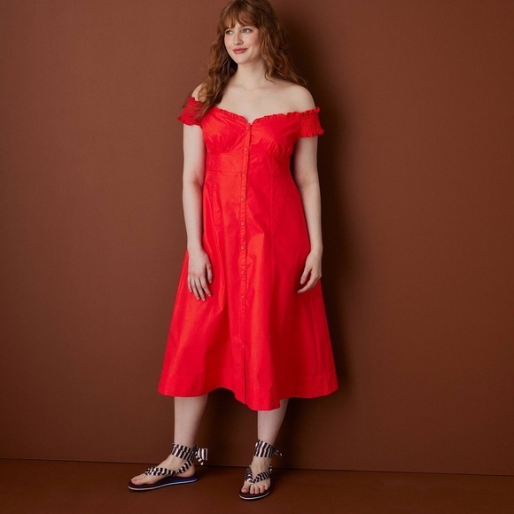 Rosie Assoulin Dresses & Skirts - Rosie Assoulin x Target M Medium Off Shoulder Poplin Button-Down Midi Dress Red